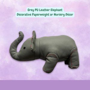 Grey PU Leather Elephant – Decorative Paperweight or Nursery Décor (NWOT)